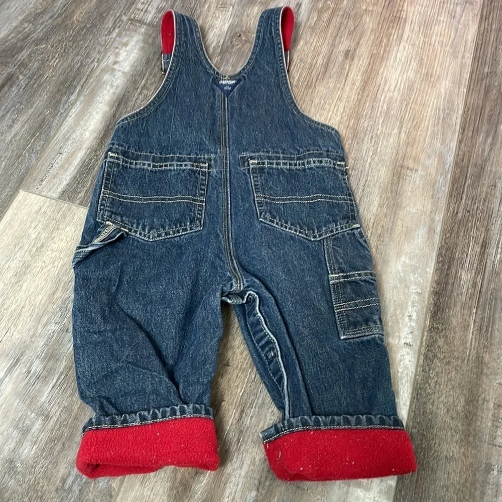 OshKosh red fleece lined denim overalls